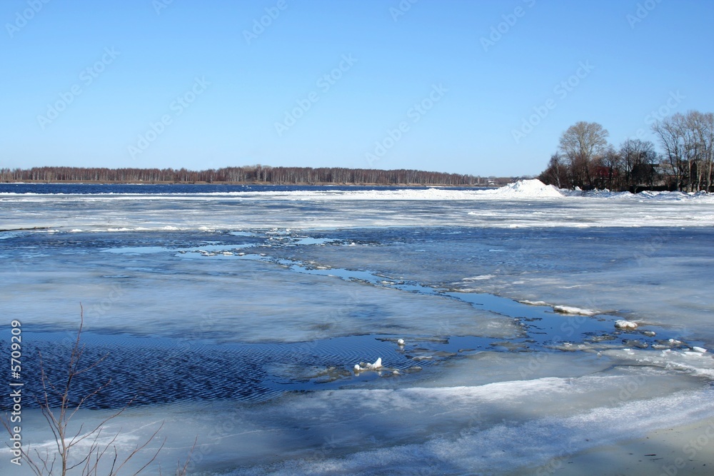 Drifting Ice on river volga