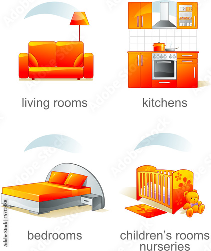 Icon set - furniture, living room, kitchen, bedroom, nursery