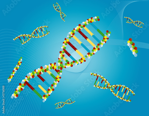 DNA molecules drifting in a blue abstract background