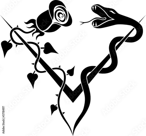 V Rose and Snake Tattoo