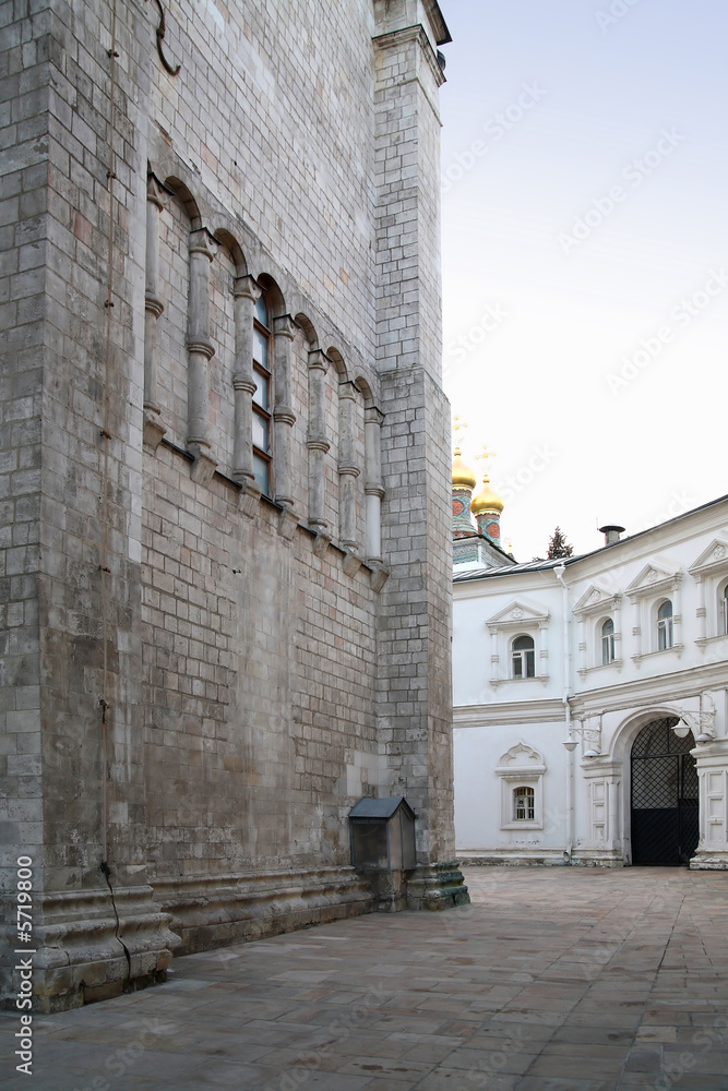 Passage between the ancient buildings of the Moscow Kremlin