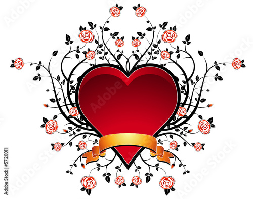 lovely red heart with many roses  vector illustration