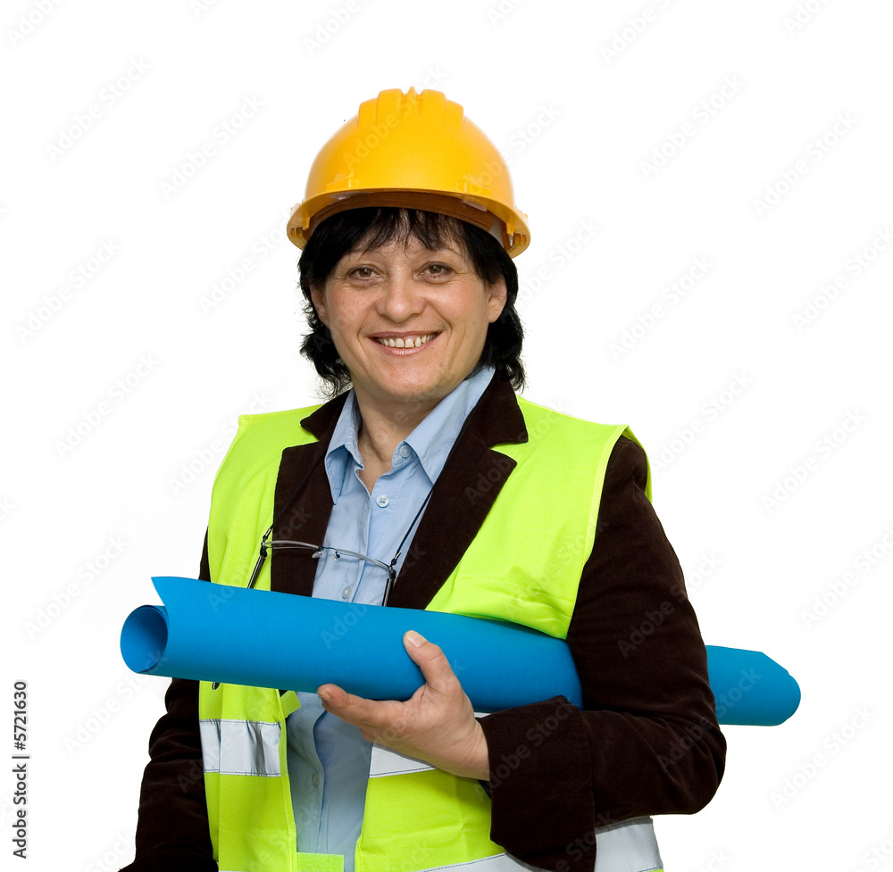 female engineer at work studio isolated female engineer at work studio isolated