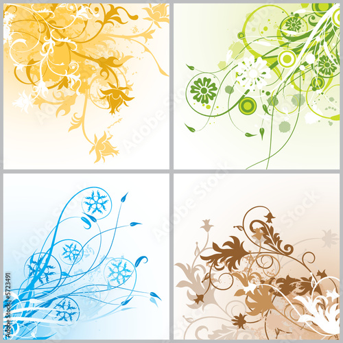 Grunge floral backgrounds, vector illustration 