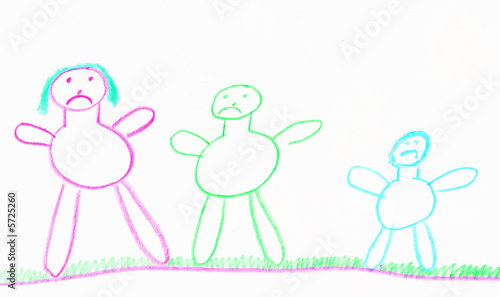 child drawing of an uphappy family in stick people