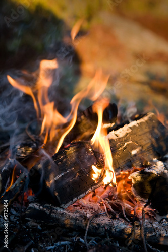 A close up image of a burning camp fire
