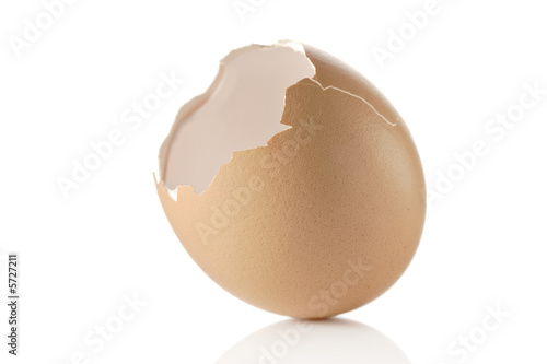 Empty eggshell against white background