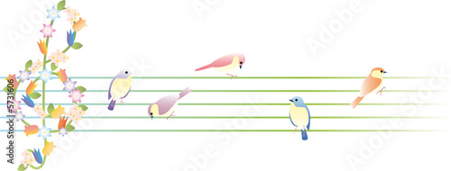 oiseaux sur une partition florale