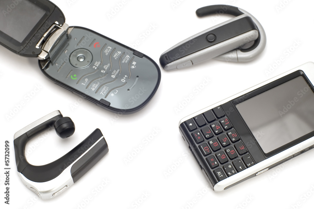 object on white - mobile phones with headphones object on white - mobile phones with headphones