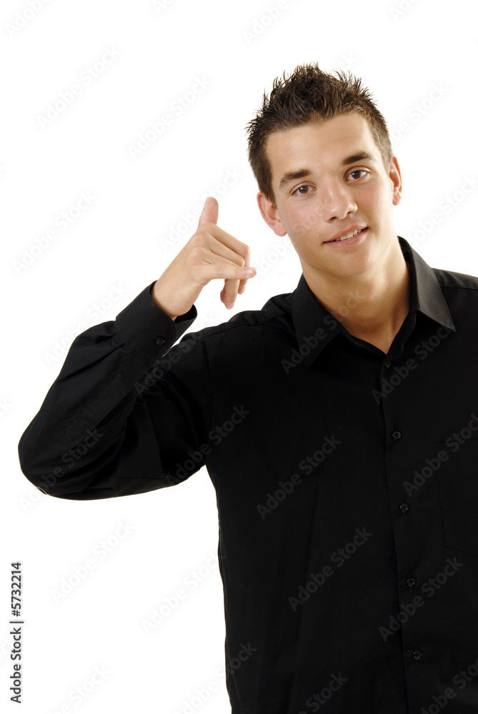 man giving the international sign for call me man giving the international sign for call me