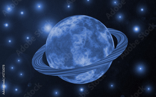 Planet with ring and shiny stars in the background
