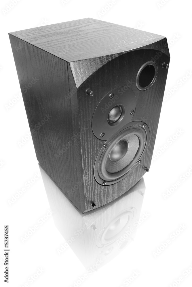 Obraz premium black speaker isolated on white with reflection