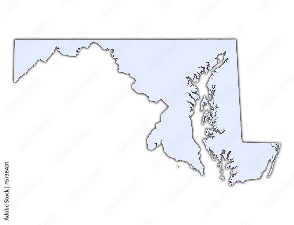 Maryland (USA) light blue map with shadow