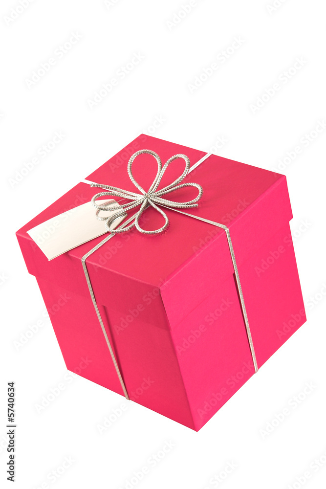 Obraz premium Pink gift box (square) with bow and tag