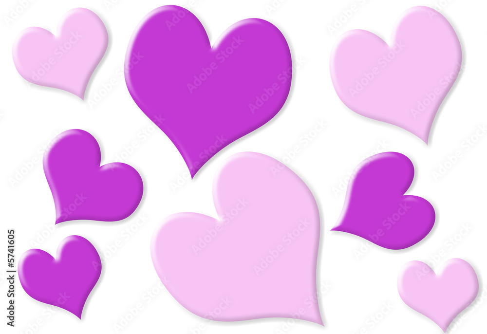 Random small and big hearts with pink and purple