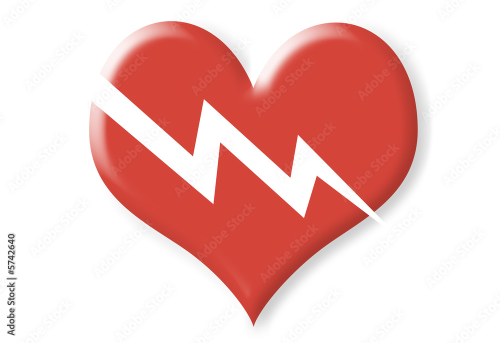Two dimension broken red heart isolated on white Two dimension broken red heart isolated on white