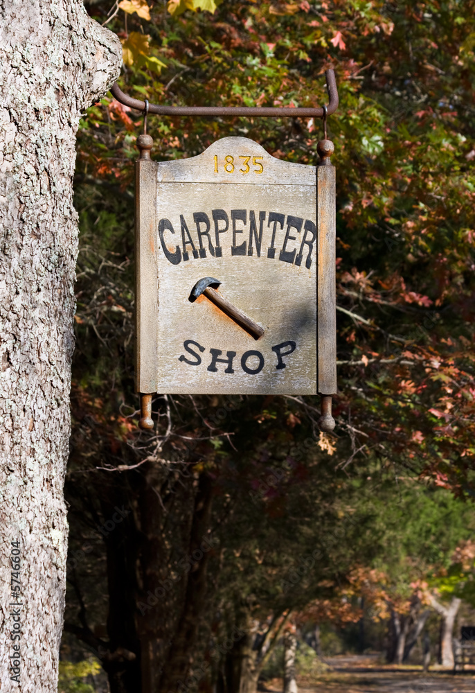 A colonial carpenter shop sign Stock Photo | Adobe Stock