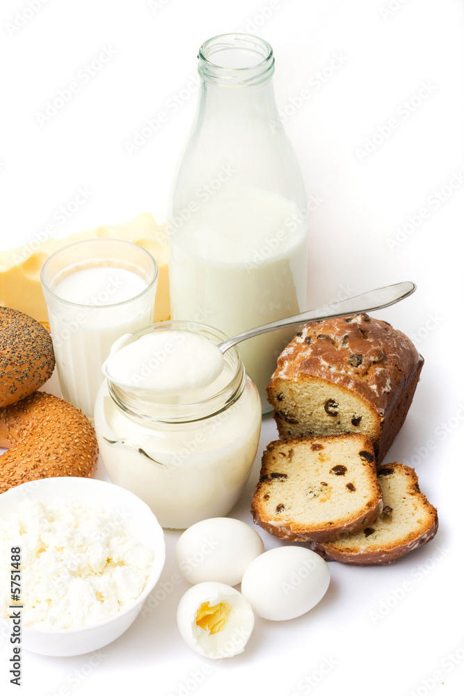 Healthy european breakfast - milk, eggs, curd, etc. Healthy european breakfast - milk, eggs, curd, etc.