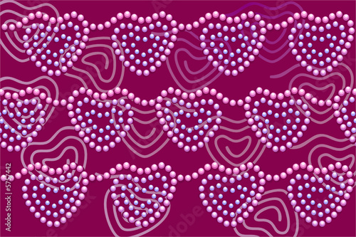 Beads hearts on dark-red background
