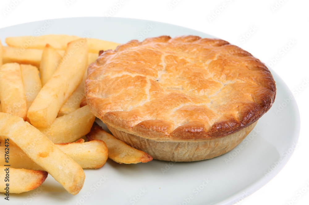 Chicken & Mushroom pie and french fries Chicken & Mushroom pie and french fries