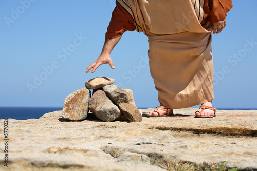 Quadro em tela Man picking up stone.  Concept - Sin, punishment