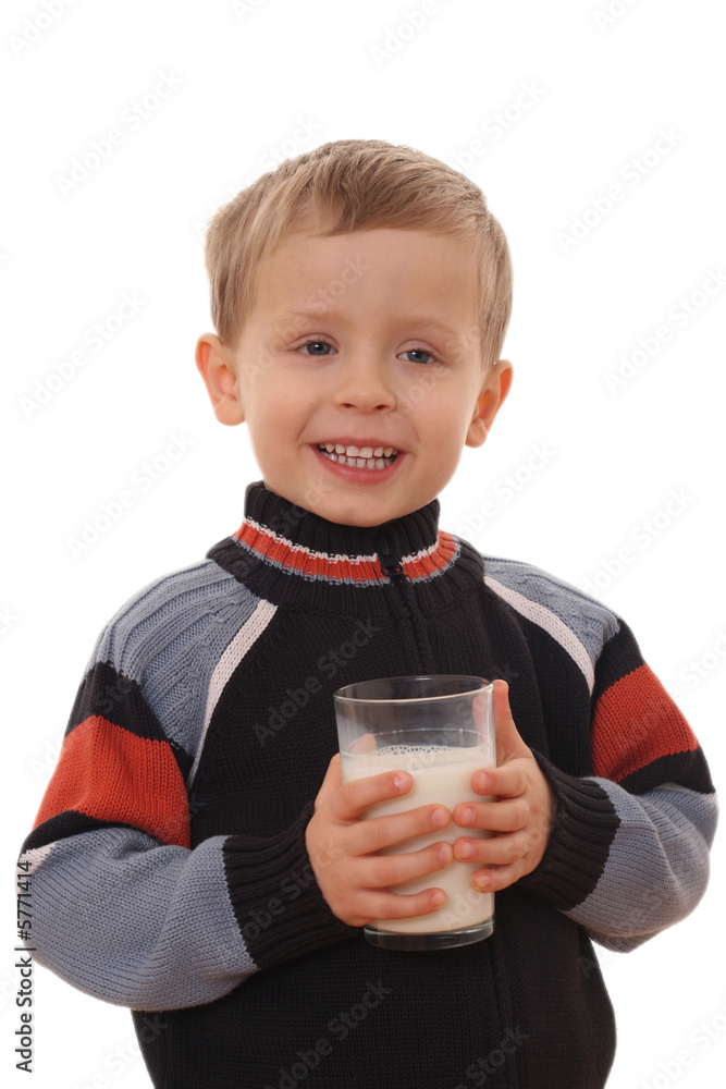 4 years old boy and glass of milk isolated on white 4 years old boy and glass of milk isolated on white