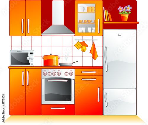 Modern kitchen fittings - furniture and appliances. Vector