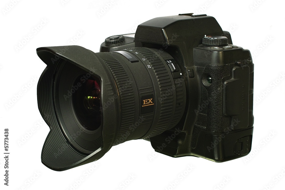 Digital single-lens reflex camera with wide lens. Digital single-lens reflex camera with wide lens.