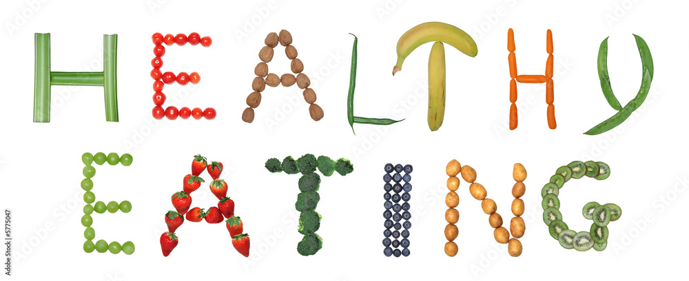 Healthy eating spelled out in fruits and vegetables. Healthy eating spelled out in fruits and vegetables.
