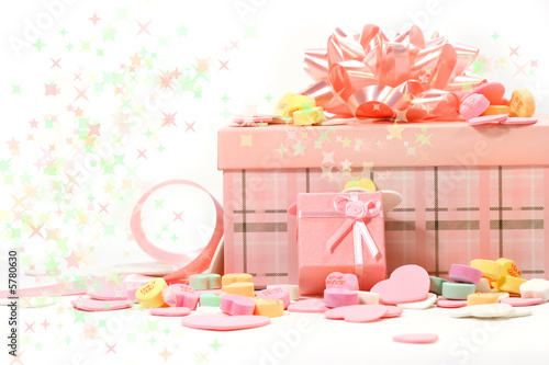 Gifts and candies for Valentine's Day on white background