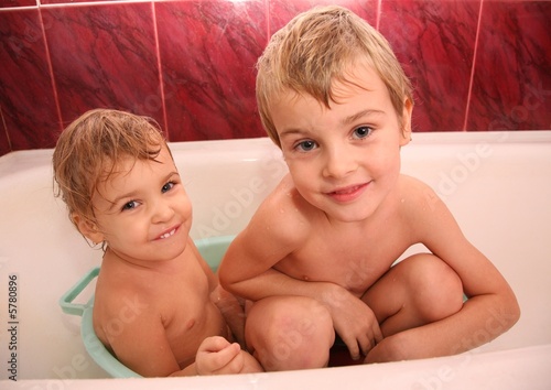 two children in  bath