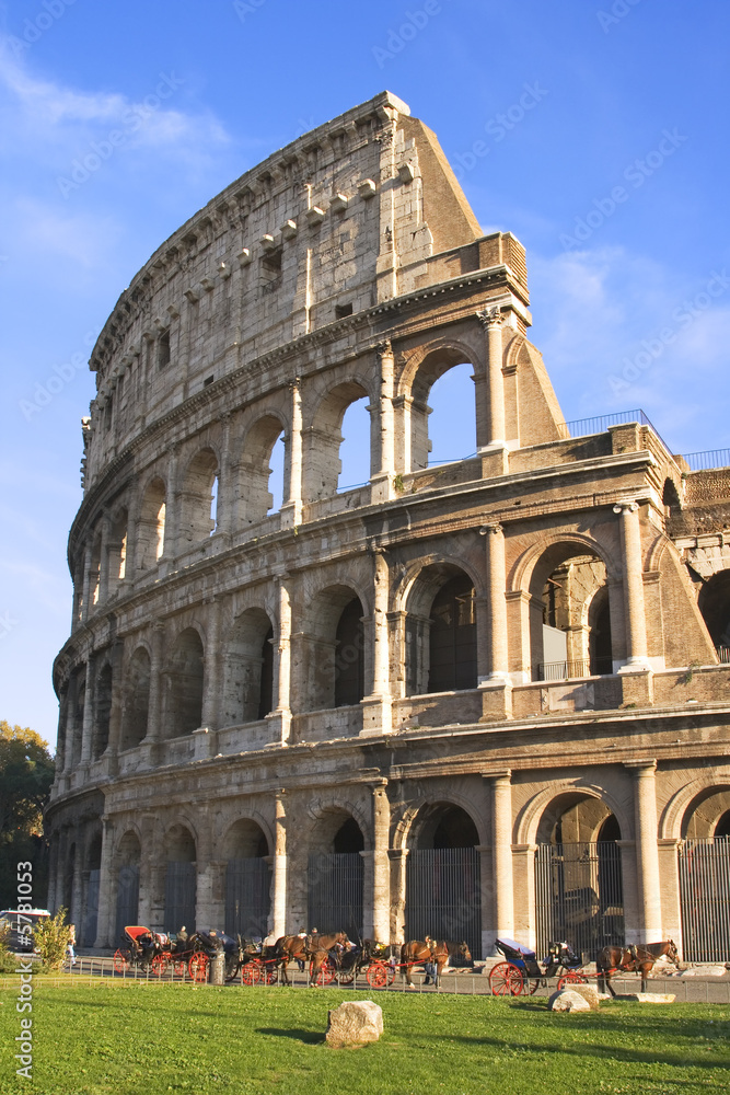 Exterior view of the Colosseum in Rome, Italy.