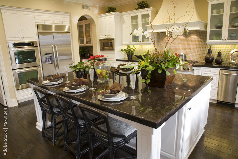 Luxury kitchen with a breakfast counter. Luxury kitchen with a breakfast counter.