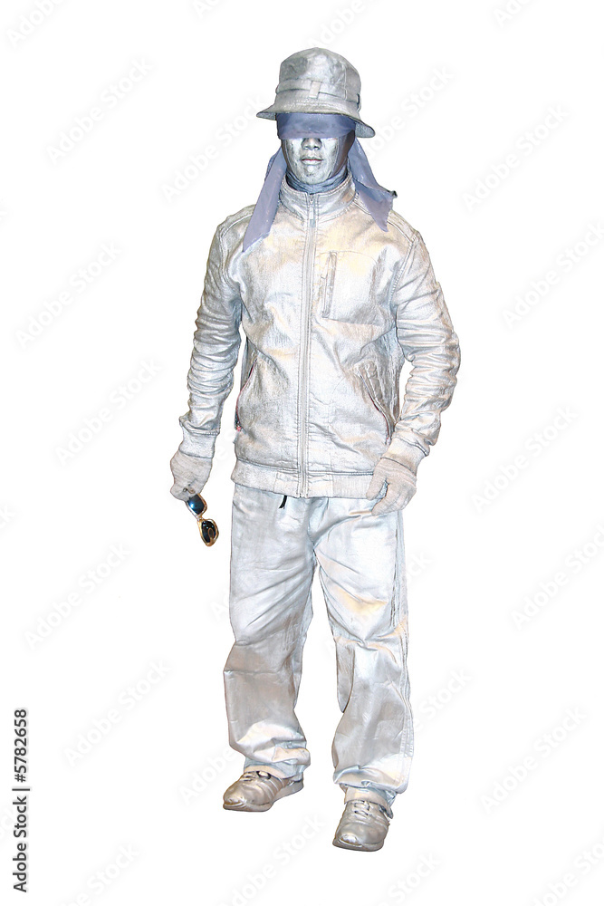 live male manequin in all silver outfit