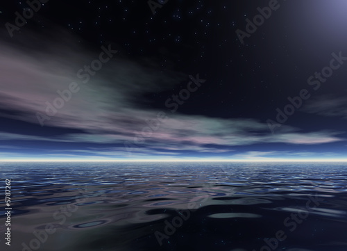 Ocean night tropic scene. 3D rendered work © Murat BAYSAN