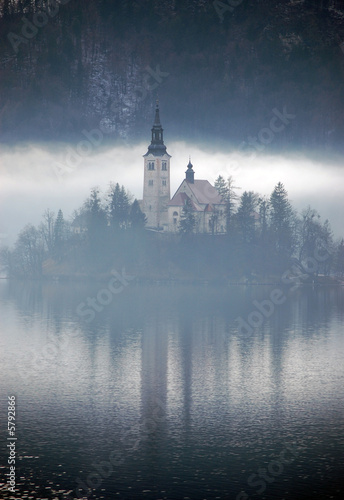 Misty Evening At The Bled Lake