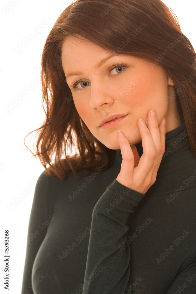 Portrait of young beautiful woman on white background Portrait of young beautiful woman on white background