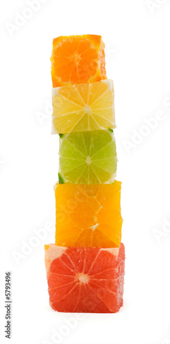 Building health - mixed citrus cubes tower - isolated