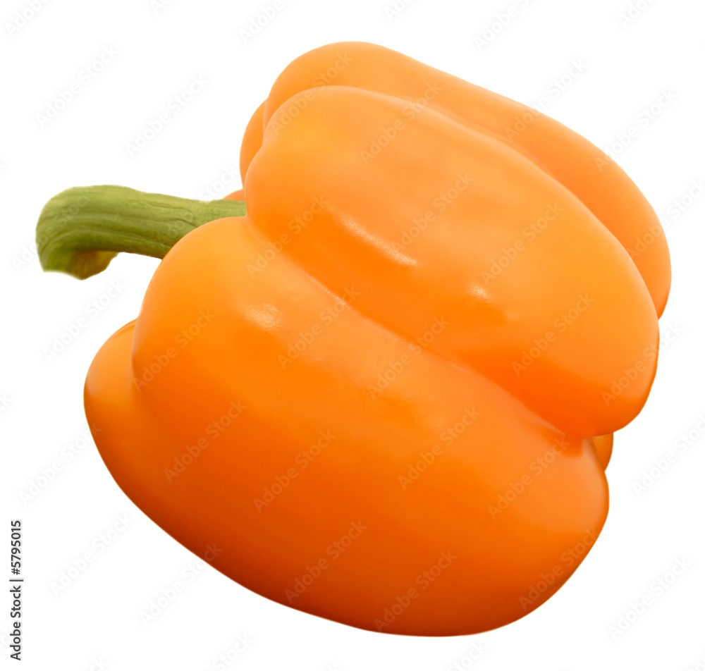Isolated shot of a bright orange pepper. Isolated shot of a bright orange pepper.