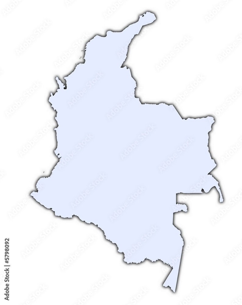 Colombia light blue map with shadow