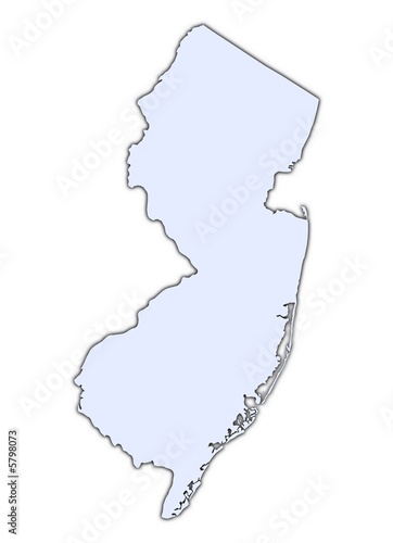 New Jersey (USA) light blue map with shadow