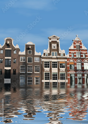 Global warming: Houses in Amsterdam, overflow of water