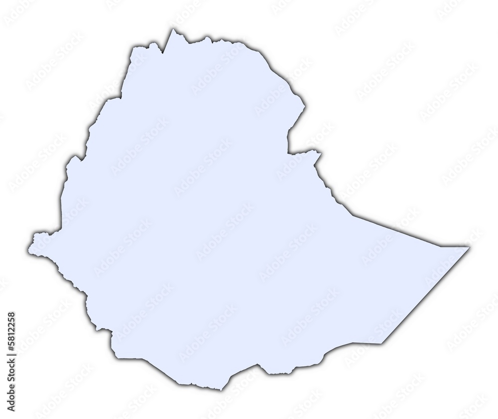 Ethiopia light blue map with shadow