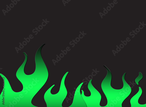 Green flames on a gray page background.