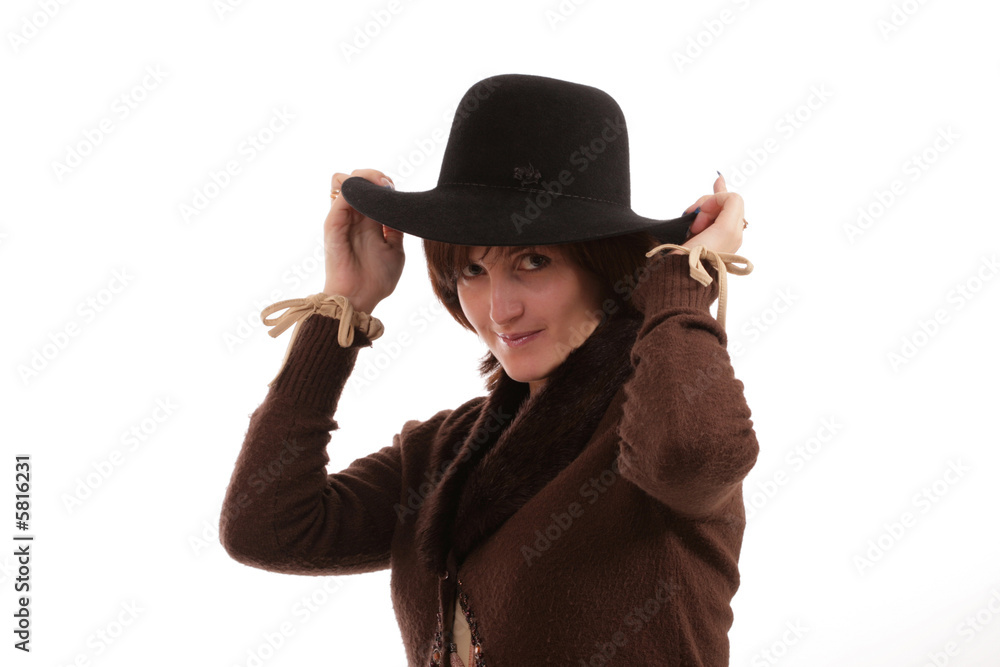 Portrait of the beautiful girl in a hat. Isolated. Portrait of the beautiful girl in a hat. Isolated.