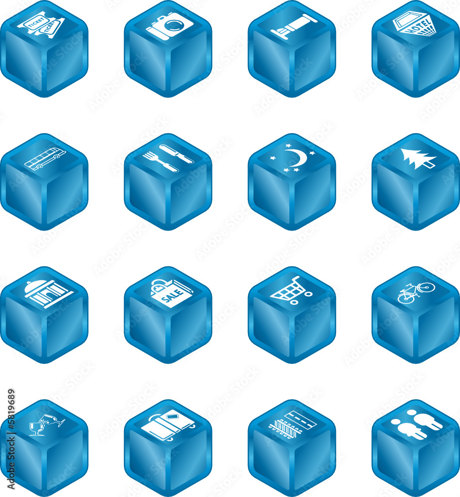 Tourist Locations Cube Icon Set Tourist Locations Cube Icon Set