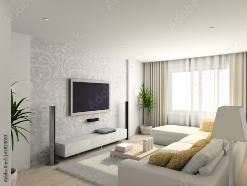 living-room with the modern furniture. 3d render.