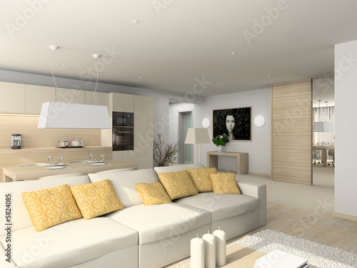 living-room with the modern furniture. 3d render.