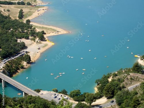 Blue lake with ships