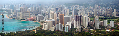 Honolulu, Oahu, Hawaii panorama view from Diamond Head